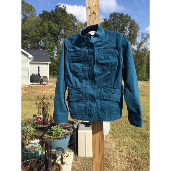 L.L. Bean Jackets & Blazers - L.l.bean womens fabric jacket size small button blue turquoise 100% Pima cotton